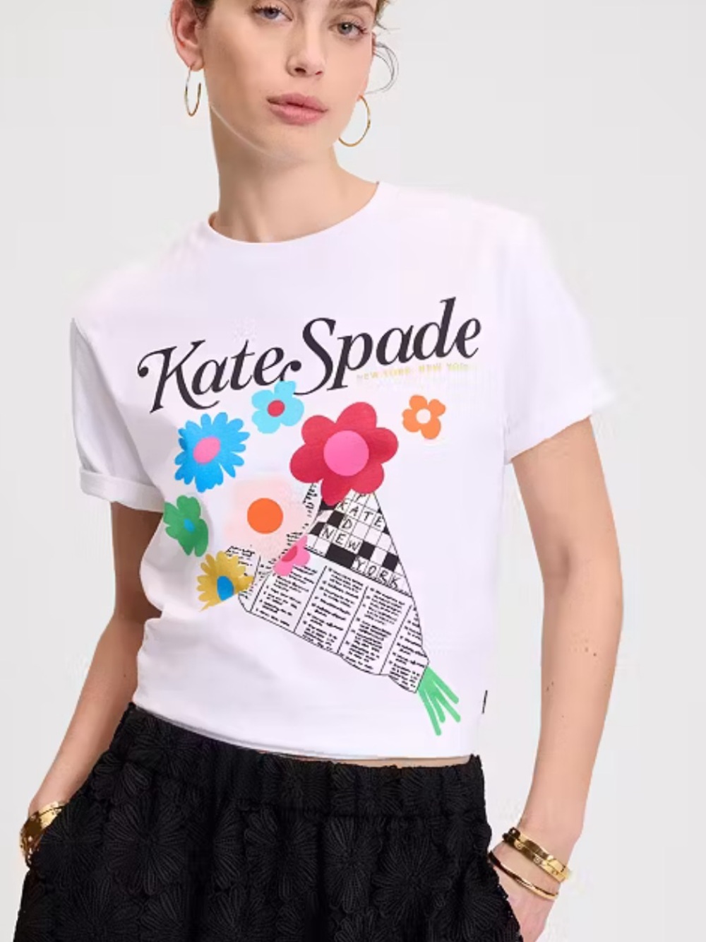 Kate Spade floral newspaper tee